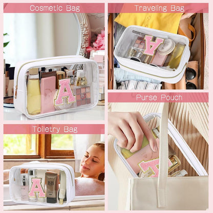 Initial Clear Makeup Bag Small Cosmetic Bag Travel Toiletry Bag Clear Zipper Pouch Purse Organizer Bags for Women (Pink, M)