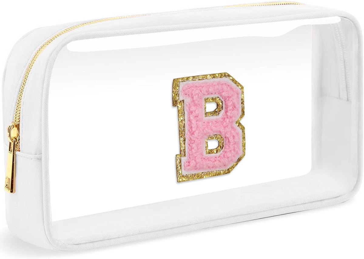 Initial Clear Makeup Bag Small Cosmetic Bag Travel Toiletry Bag Clear Zipper Pouch Purse Organizer Bags for Women (Pink, M)