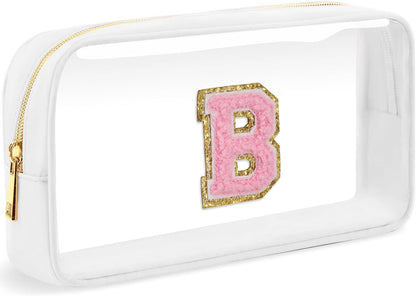 Initial Clear Makeup Bag Small Cosmetic Bag Travel Toiletry Bag Clear Zipper Pouch Purse Organizer Bags for Women (Pink, M)