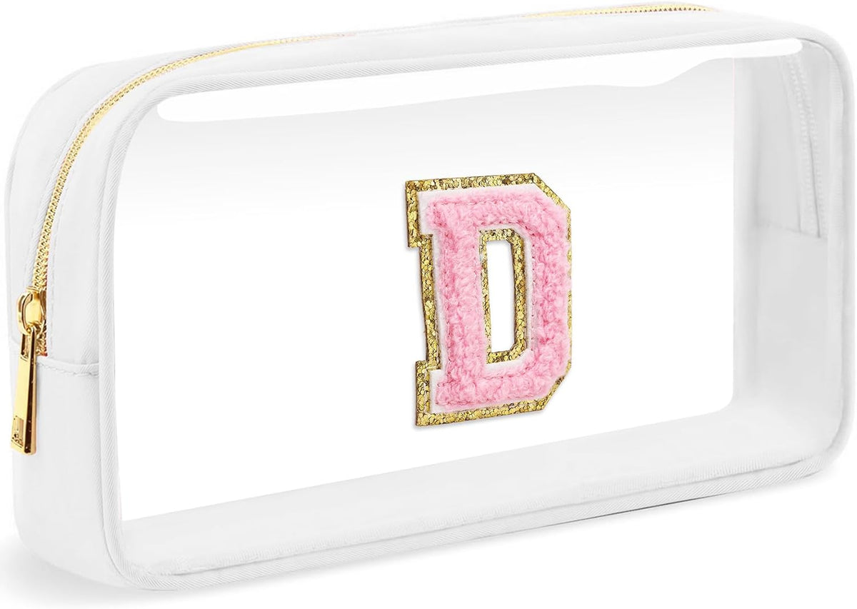 Initial Clear Makeup Bag Small Cosmetic Bag Travel Toiletry Bag Clear Zipper Pouch Purse Organizer Bags for Women (Pink, M)