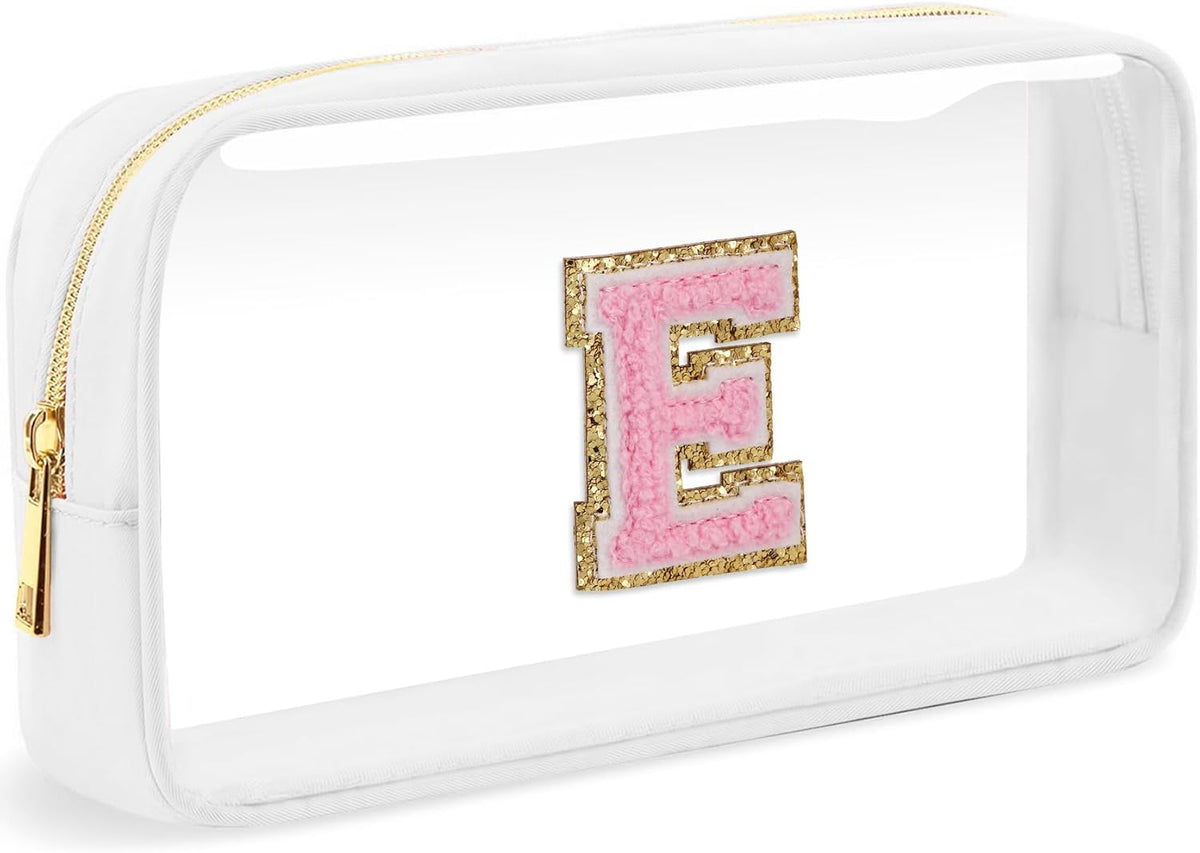 Initial Clear Makeup Bag Small Cosmetic Bag Travel Toiletry Bag Clear Zipper Pouch Purse Organizer Bags for Women (Pink, M)