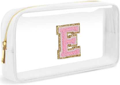 Initial Clear Makeup Bag Small Cosmetic Bag Travel Toiletry Bag Clear Zipper Pouch Purse Organizer Bags for Women (Pink, M)