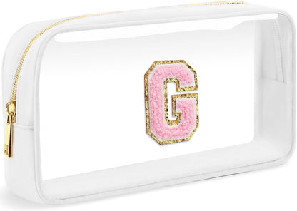 Initial Clear Makeup Bag Small Cosmetic Bag Travel Toiletry Bag Clear Zipper Pouch Purse Organizer Bags for Women (Pink, M)