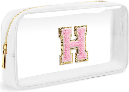 Initial Clear Makeup Bag Small Cosmetic Bag Travel Toiletry Bag Clear Zipper Pouch Purse Organizer Bags for Women (Pink, M)