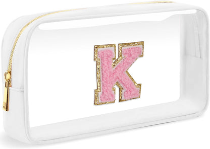 Initial Clear Makeup Bag Small Cosmetic Bag Travel Toiletry Bag Clear Zipper Pouch Purse Organizer Bags for Women (Pink, M)