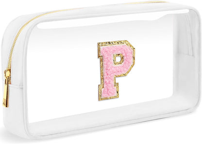 Initial Clear Makeup Bag Small Cosmetic Bag Travel Toiletry Bag Clear Zipper Pouch Purse Organizer Bags for Women (Pink, M)