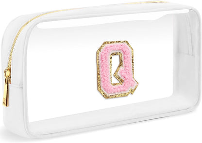Initial Clear Makeup Bag Small Cosmetic Bag Travel Toiletry Bag Clear Zipper Pouch Purse Organizer Bags for Women (Pink, M)