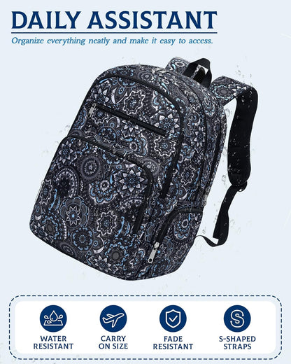 Large Backpack for Women Backpack with Lots of Pockets for Travel Work School Bookbag with Laptop Compartment for High School College Girls Mochilas Morrales para Mujer (Beige/Green, Paisley)
