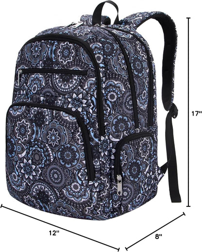 Large Backpack for Women Backpack with Lots of Pockets for Travel Work School Bookbag with Laptop Compartment for High School College Girls Mochilas Morrales para Mujer (Beige/Green, Paisley)