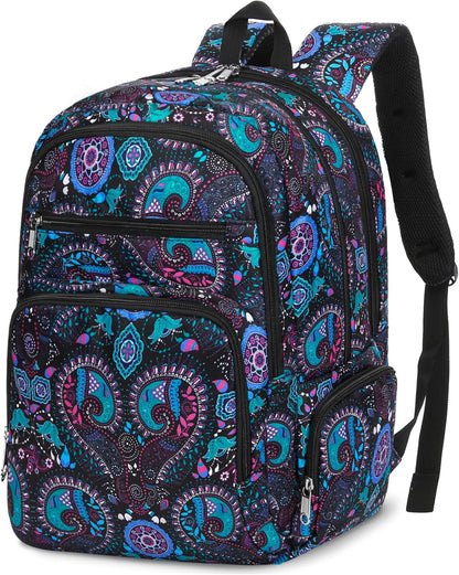 Large Backpack for Women Backpack with Lots of Pockets for Travel Work School Bookbag with Laptop Compartment for High School College Girls Mochilas Morrales para Mujer (Beige/Green, Paisley)