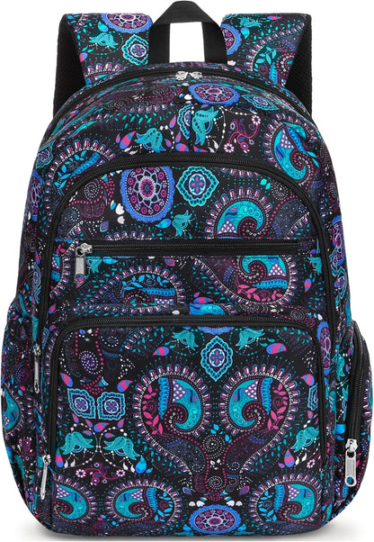 Large Backpack for Women Backpack with Lots of Pockets for Travel Work School Bookbag with Laptop Compartment for High School College Girls Mochilas Morrales para Mujer (Beige/Green, Paisley)