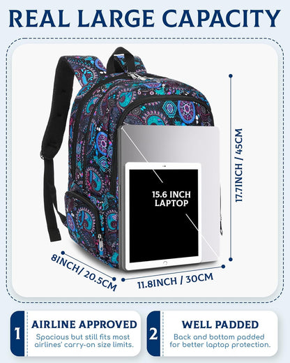 Large Backpack for Women Backpack with Lots of Pockets for Travel Work School Bookbag with Laptop Compartment for High School College Girls Mochilas Morrales para Mujer (Beige/Green, Paisley)