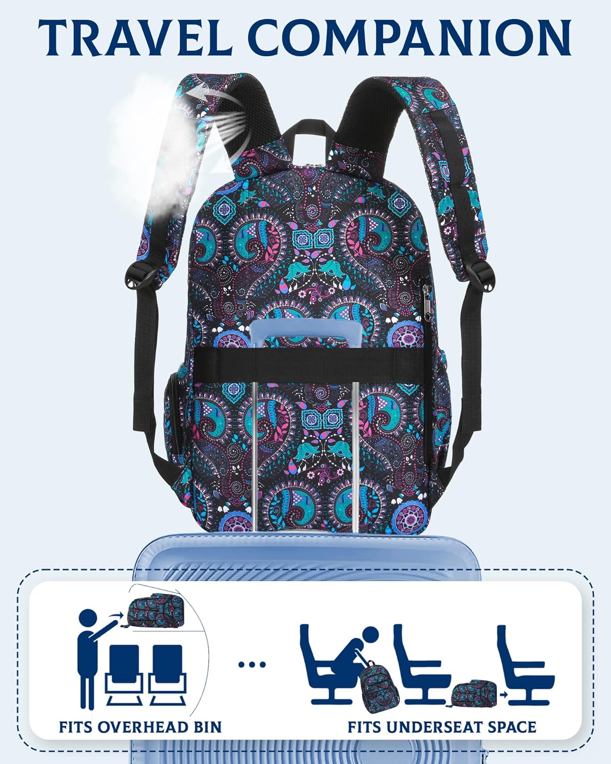 Large Backpack for Women Backpack with Lots of Pockets for Travel Work School Bookbag with Laptop Compartment for High School College Girls Mochilas Morrales para Mujer (Beige/Green, Paisley)