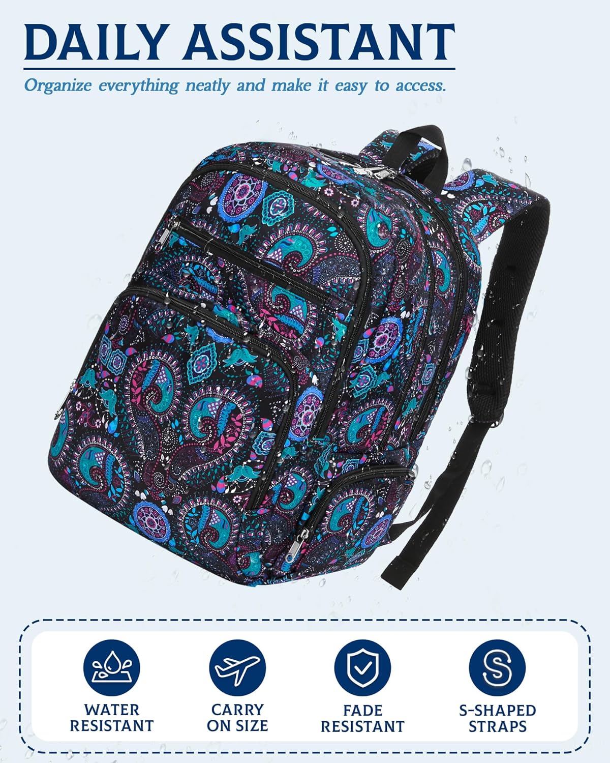 Large Backpack for Women Backpack with Lots of Pockets for Travel Work School Bookbag with Laptop Compartment for High School College Girls Mochilas Morrales para Mujer (Beige/Green, Paisley)