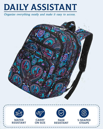 Large Backpack for Women Backpack with Lots of Pockets for Travel Work School Bookbag with Laptop Compartment for High School College Girls Mochilas Morrales para Mujer (Beige/Green, Paisley)