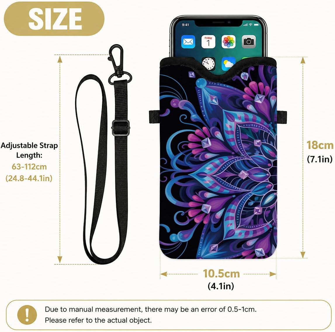 Neoprene Phone Sleeve Pouch Case Bag for Women Men with Crossbody Strap, 7.1x3.9 in, Shockproof Black Cat Mobile Protection Case Bag with Neck Lanyard, Black Cat Garden, Gift for Cats Lovers - Colors B