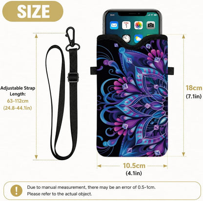 Neoprene Phone Sleeve Pouch Case Bag for Women Men with Crossbody Strap, 7.1x3.9 in, Shockproof Black Cat Mobile Protection Case Bag with Neck Lanyard, Black Cat Garden, Gift for Cats Lovers - Colors B