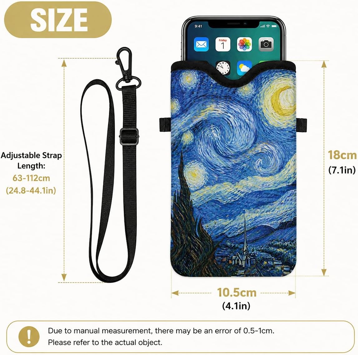 Neoprene Phone Sleeve Pouch Case Bag for Women Men with Crossbody Strap, 7.1x3.9 in, Shockproof Black Cat Mobile Protection Case Bag with Neck Lanyard, Black Cat Garden, Gift for Cats Lovers - Colors B