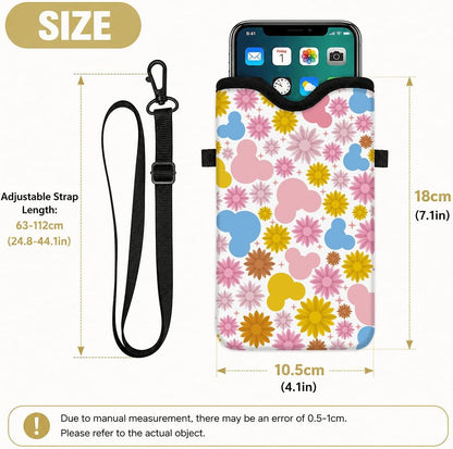 Neoprene Phone Sleeve Pouch Case Bag for Women Men with Crossbody Strap, 7.1x3.9 in, Shockproof Black Cat Mobile Protection Case Bag with Neck Lanyard, Black Cat Garden, Gift for Cats Lovers - Colors B