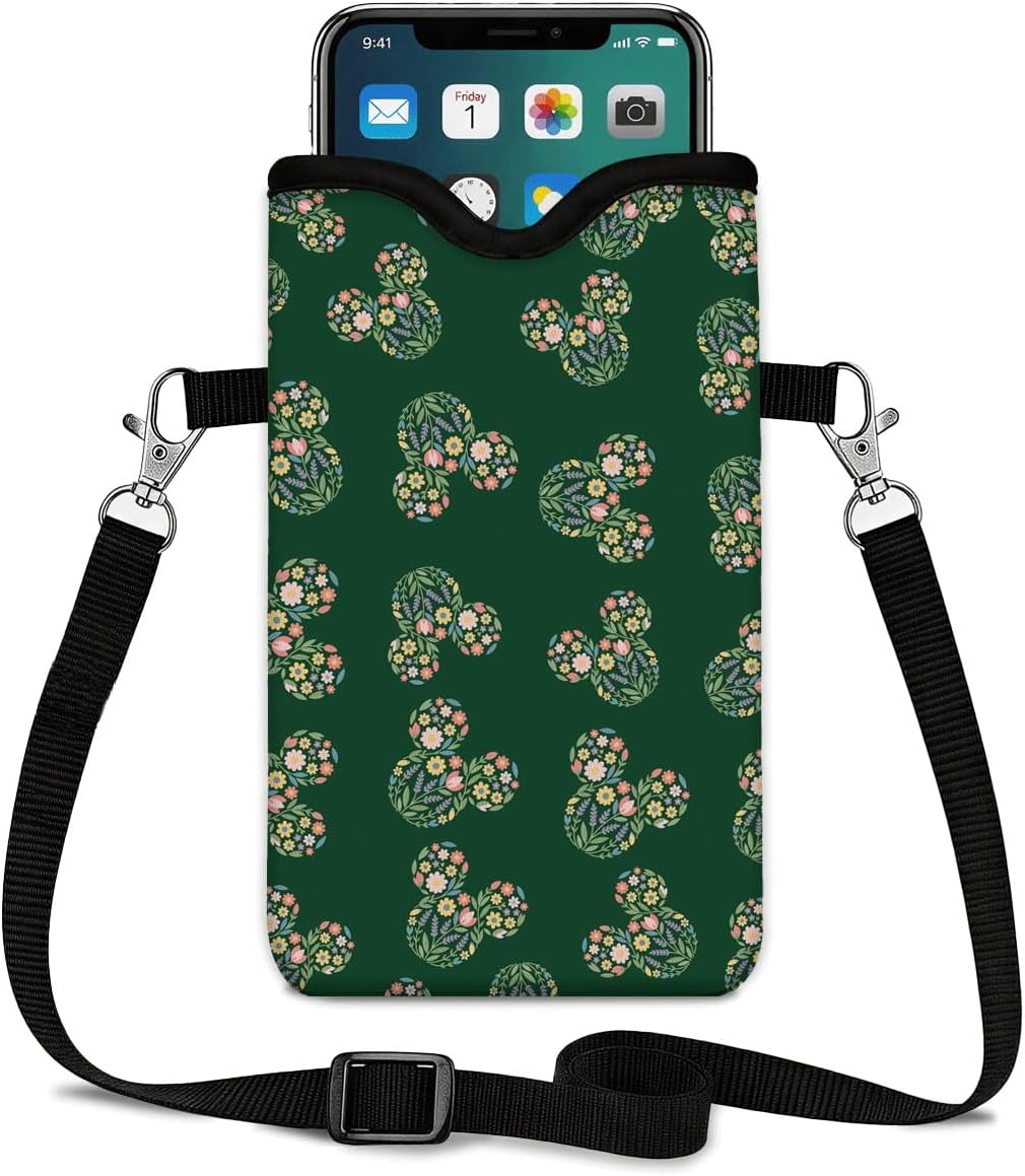Neoprene Phone Sleeve Pouch Case Bag for Women Men with Crossbody Strap, 7.1x3.9 in, Shockproof Black Cat Mobile Protection Case Bag with Neck Lanyard, Black Cat Garden, Gift for Cats Lovers - Colors B