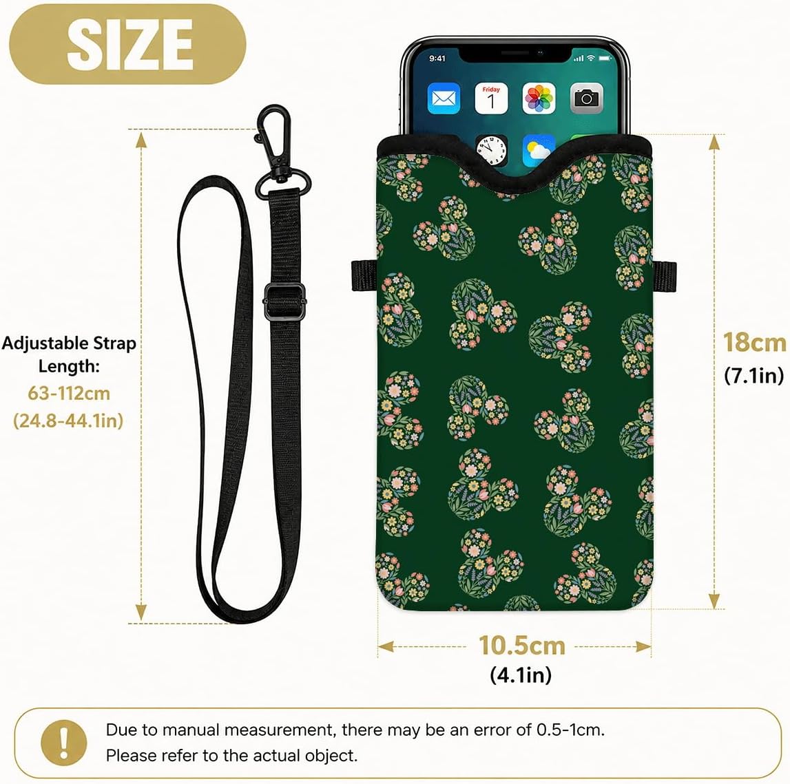 Neoprene Phone Sleeve Pouch Case Bag for Women Men with Crossbody Strap, 7.1x3.9 in, Shockproof Black Cat Mobile Protection Case Bag with Neck Lanyard, Black Cat Garden, Gift for Cats Lovers - Colors B