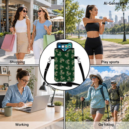 Neoprene Phone Sleeve Pouch Case Bag for Women Men with Crossbody Strap, 7.1x3.9 in, Shockproof Black Cat Mobile Protection Case Bag with Neck Lanyard, Black Cat Garden, Gift for Cats Lovers - Colors B