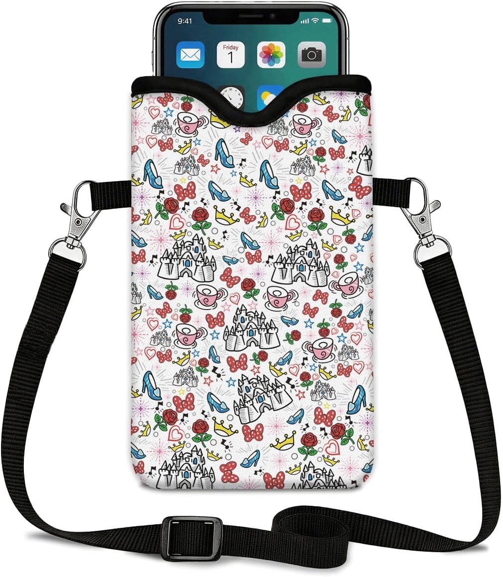 Neoprene Phone Sleeve Pouch Case Bag for Women Men with Crossbody Strap, 7.1x3.9 in, Shockproof Black Cat Mobile Protection Case Bag with Neck Lanyard, Black Cat Garden, Gift for Cats Lovers - Colors B