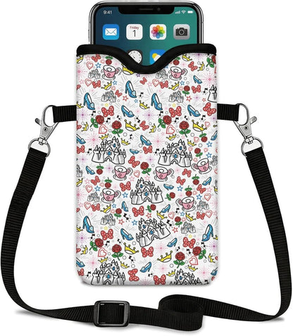 Neoprene Phone Sleeve Pouch Case Bag for Women Men with Crossbody Strap, 7.1x3.9 in, Shockproof Black Cat Mobile Protection Case Bag with Neck Lanyard, Black Cat Garden, Gift for Cats Lovers - Colors B