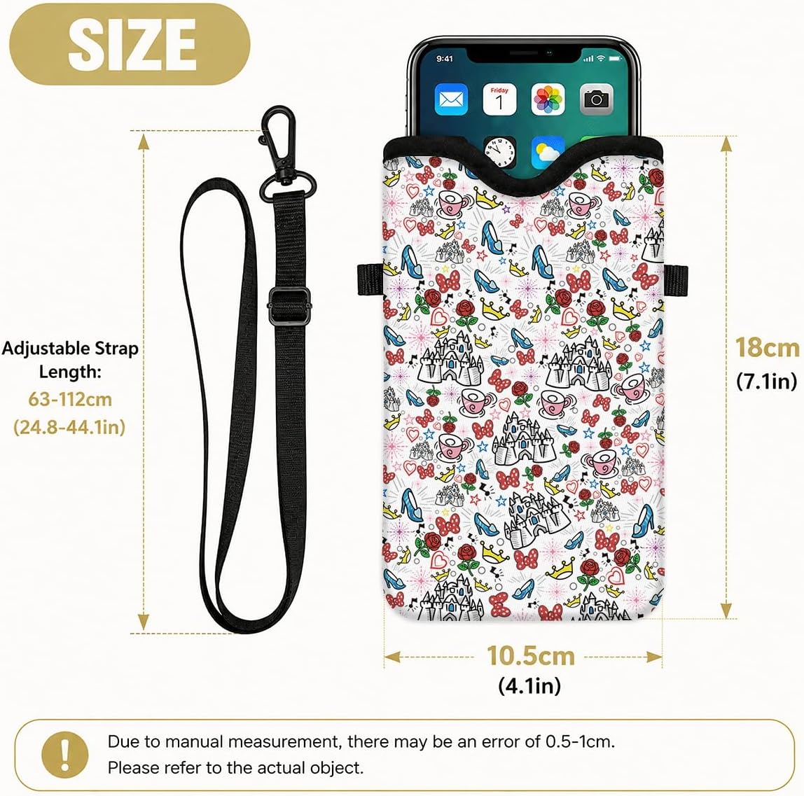 Neoprene Phone Sleeve Pouch Case Bag for Women Men with Crossbody Strap, 7.1x3.9 in, Shockproof Black Cat Mobile Protection Case Bag with Neck Lanyard, Black Cat Garden, Gift for Cats Lovers - Colors B