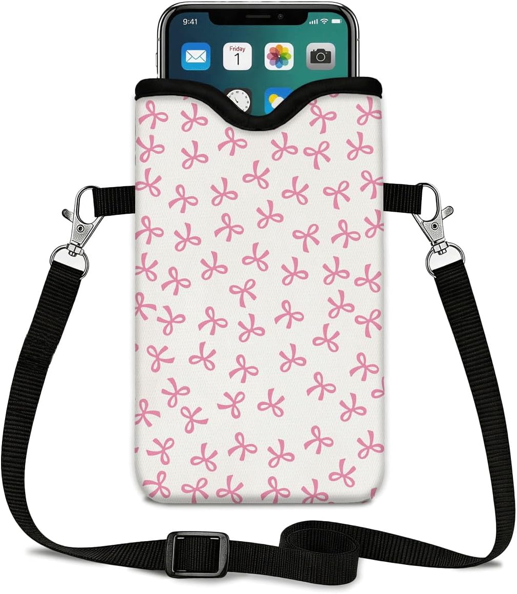 Neoprene Phone Sleeve Pouch Case Bag for Women Men with Crossbody Strap, 7.1x3.9 in, Shockproof Black Cat Mobile Protection Case Bag with Neck Lanyard, Black Cat Garden, Gift for Cats Lovers - Colors B
