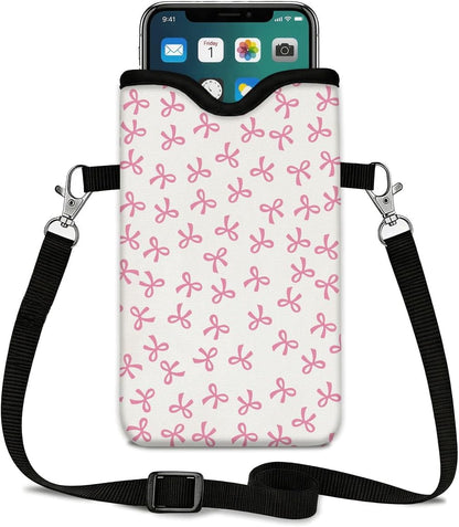 Neoprene Phone Sleeve Pouch Case Bag for Women Men with Crossbody Strap, 7.1x3.9 in, Shockproof Black Cat Mobile Protection Case Bag with Neck Lanyard, Black Cat Garden, Gift for Cats Lovers - Colors B