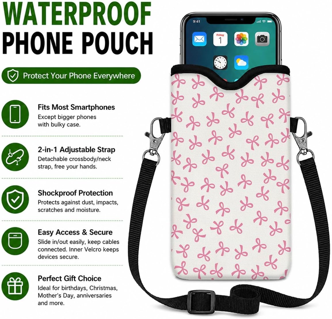 Neoprene Phone Sleeve Pouch Case Bag for Women Men with Crossbody Strap, 7.1x3.9 in, Shockproof Black Cat Mobile Protection Case Bag with Neck Lanyard, Black Cat Garden, Gift for Cats Lovers - Colors B
