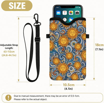 Neoprene Phone Sleeve Pouch Case Bag for Women Men with Crossbody Strap, 7.1x3.9 in, Shockproof Black Cat Mobile Protection Case Bag with Neck Lanyard, Black Cat Garden, Gift for Cats Lovers - Colors B