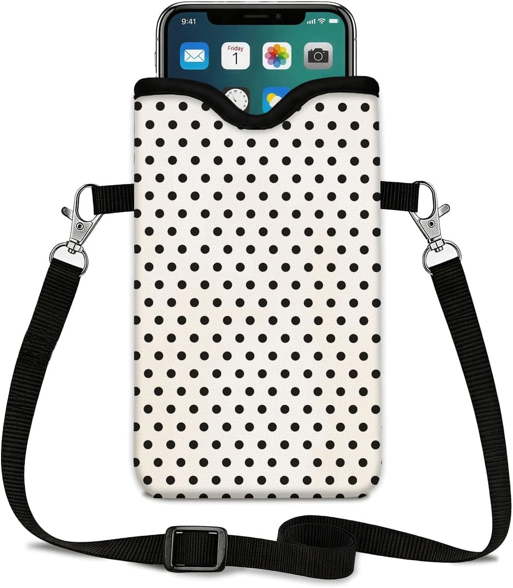 Neoprene Phone Sleeve Pouch Case Bag for Women Men with Crossbody Strap, 7.1x3.9 in, Shockproof Black Cat Mobile Protection Case Bag with Neck Lanyard, Black Cat Garden, Gift for Cats Lovers - Colors B