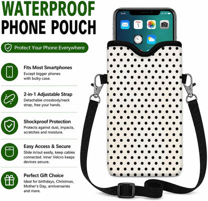 Neoprene Phone Sleeve Pouch Case Bag for Women Men with Crossbody Strap, 7.1x3.9 in, Shockproof Black Cat Mobile Protection Case Bag with Neck Lanyard, Black Cat Garden, Gift for Cats Lovers - Colors B