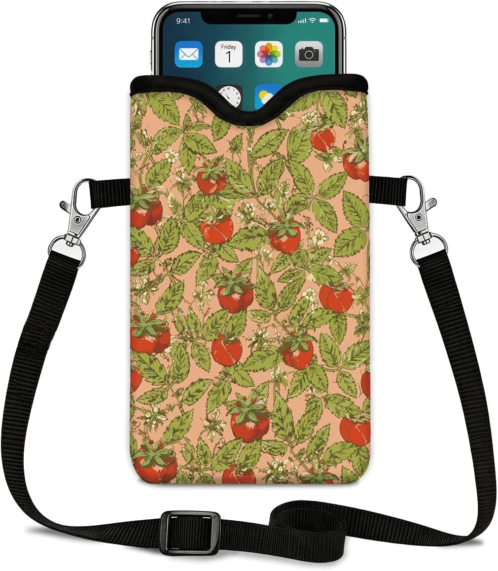 Neoprene Phone Sleeve Pouch Case Bag for Women Men with Crossbody Strap, 7.1x3.9 in, Shockproof Black Cat Mobile Protection Case Bag with Neck Lanyard, Black Cat Garden, Gift for Cats Lovers - Colors B