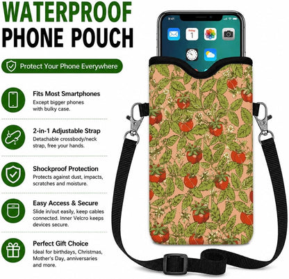 Neoprene Phone Sleeve Pouch Case Bag for Women Men with Crossbody Strap, 7.1x3.9 in, Shockproof Black Cat Mobile Protection Case Bag with Neck Lanyard, Black Cat Garden, Gift for Cats Lovers - Colors B