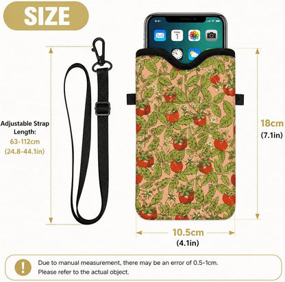 Neoprene Phone Sleeve Pouch Case Bag for Women Men with Crossbody Strap, 7.1x3.9 in, Shockproof Black Cat Mobile Protection Case Bag with Neck Lanyard, Black Cat Garden, Gift for Cats Lovers - Colors B