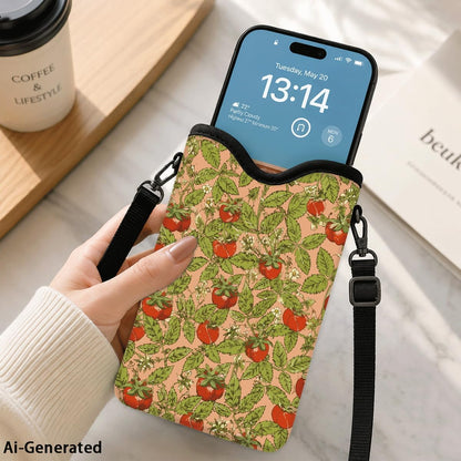 Neoprene Phone Sleeve Pouch Case Bag for Women Men with Crossbody Strap, 7.1x3.9 in, Shockproof Black Cat Mobile Protection Case Bag with Neck Lanyard, Black Cat Garden, Gift for Cats Lovers - Colors B