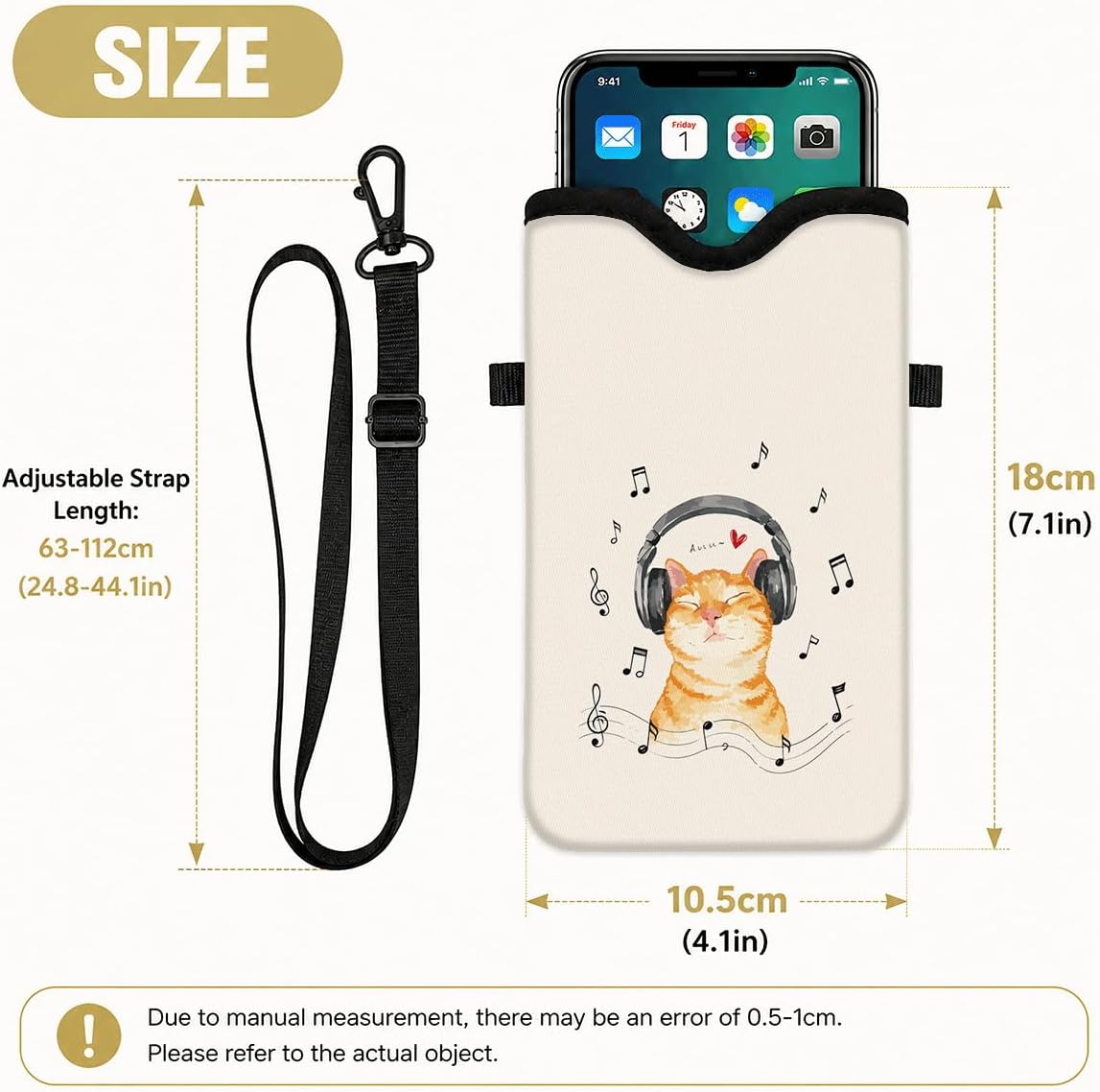 Neoprene Phone Sleeve Pouch Case Bag for Women Men with Crossbody Strap, 7.1x3.9 in, Shockproof Black Cat Mobile Protection Case Bag with Neck Lanyard, Black Cat Garden, Gift for Cats Lovers - Colors B
