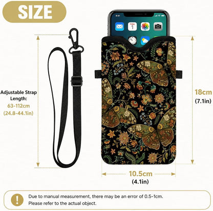 Neoprene Phone Sleeve Pouch Case Bag for Women Men with Crossbody Strap, 7.1x3.9 in, Shockproof Black Cat Mobile Protection Case Bag with Neck Lanyard, Black Cat Garden, Gift for Cats Lovers - Colors B