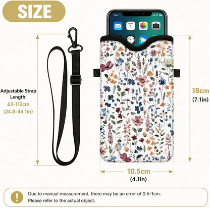 Neoprene Phone Sleeve Pouch Case Bag for Women Men with Crossbody Strap, 7.1x3.9 in, Shockproof Black Cat Mobile Protection Case Bag with Neck Lanyard, Black Cat Garden, Gift for Cats Lovers - Colors B