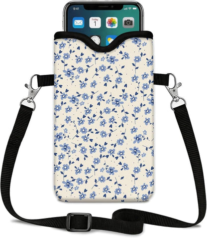Neoprene Phone Sleeve Pouch Case Bag for Women Men with Crossbody Strap, 7.1x3.9 in, Shockproof Black Cat Mobile Protection Case Bag with Neck Lanyard, Black Cat Garden, Gift for Cats Lovers - Colors B