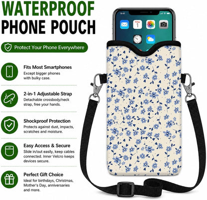 Neoprene Phone Sleeve Pouch Case Bag for Women Men with Crossbody Strap, 7.1x3.9 in, Shockproof Black Cat Mobile Protection Case Bag with Neck Lanyard, Black Cat Garden, Gift for Cats Lovers - Colors B