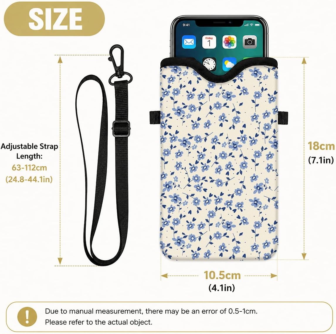 Neoprene Phone Sleeve Pouch Case Bag for Women Men with Crossbody Strap, 7.1x3.9 in, Shockproof Black Cat Mobile Protection Case Bag with Neck Lanyard, Black Cat Garden, Gift for Cats Lovers - Colors B