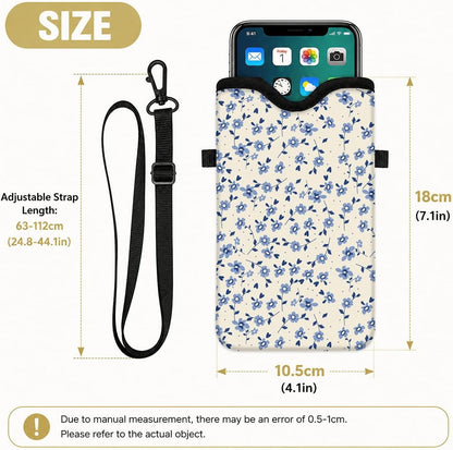 Neoprene Phone Sleeve Pouch Case Bag for Women Men with Crossbody Strap, 7.1x3.9 in, Shockproof Black Cat Mobile Protection Case Bag with Neck Lanyard, Black Cat Garden, Gift for Cats Lovers - Colors B