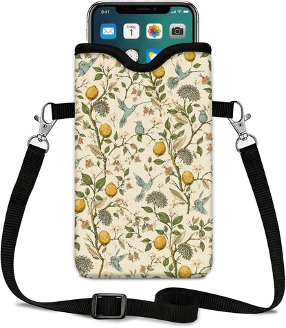Neoprene Phone Sleeve Pouch Case Bag for Women Men with Crossbody Strap, 7.1x3.9 in, Shockproof Black Cat Mobile Protection Case Bag with Neck Lanyard, Black Cat Garden, Gift for Cats Lovers - Colors B
