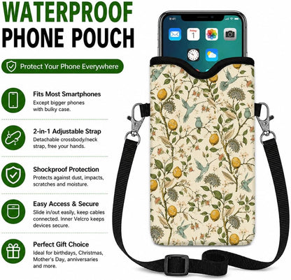 Neoprene Phone Sleeve Pouch Case Bag for Women Men with Crossbody Strap, 7.1x3.9 in, Shockproof Black Cat Mobile Protection Case Bag with Neck Lanyard, Black Cat Garden, Gift for Cats Lovers - Colors B