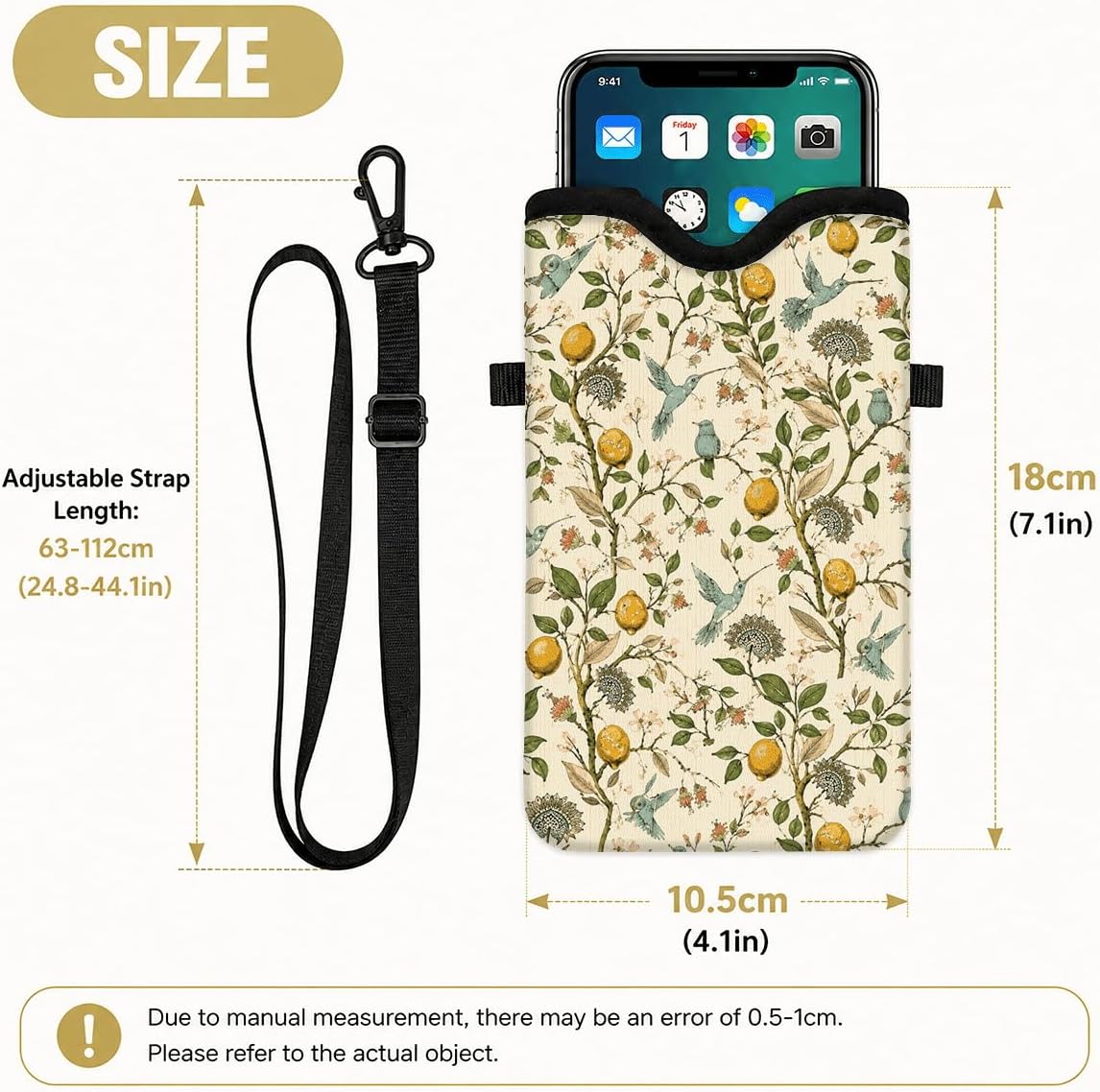 Neoprene Phone Sleeve Pouch Case Bag for Women Men with Crossbody Strap, 7.1x3.9 in, Shockproof Black Cat Mobile Protection Case Bag with Neck Lanyard, Black Cat Garden, Gift for Cats Lovers - Colors B
