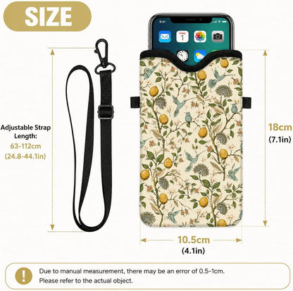 Neoprene Phone Sleeve Pouch Case Bag for Women Men with Crossbody Strap, 7.1x3.9 in, Shockproof Black Cat Mobile Protection Case Bag with Neck Lanyard, Black Cat Garden, Gift for Cats Lovers - Colors B